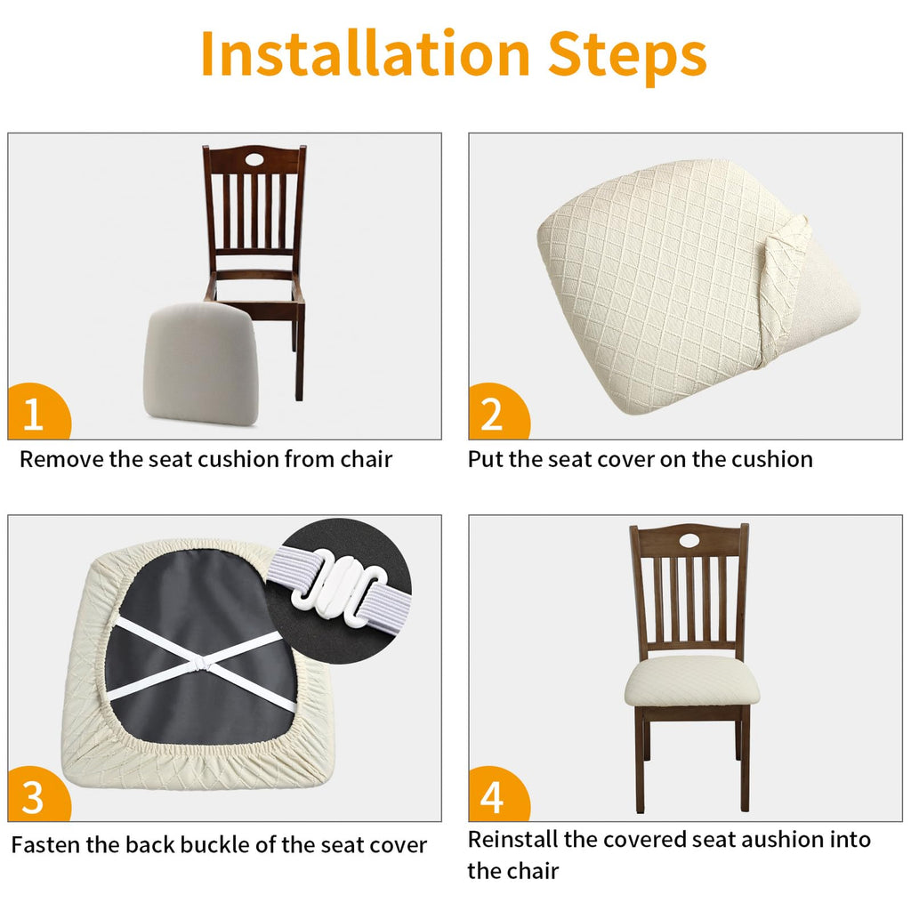 Dining Chair Seat Covers Stretch Slipcovers, 6 Pack, Beige