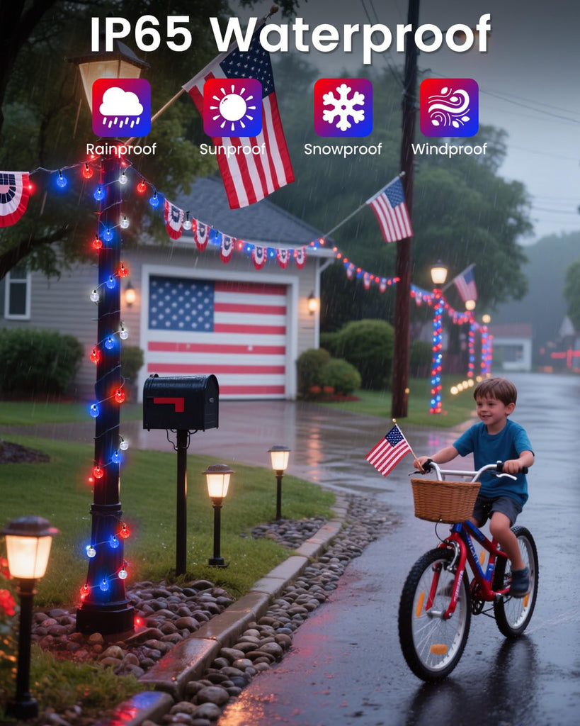 2 Pack 64FT 100 LED Red White and Blue Solar String Lights Outdoor