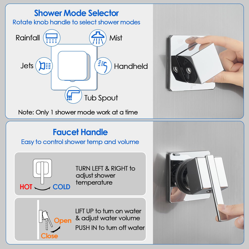 LED Shower Panel Tower System With Lights, 5 Shower Modes, Brushed