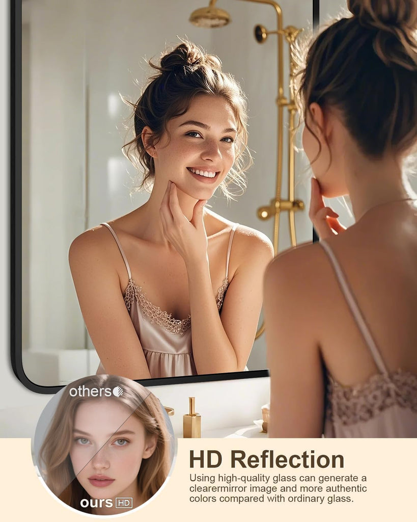 22" x 30" Bathroom Mirror Black Bathroom Mirrors for Over Sink Modern Bathroom Vanity Mirror Entryway or Living, Metal