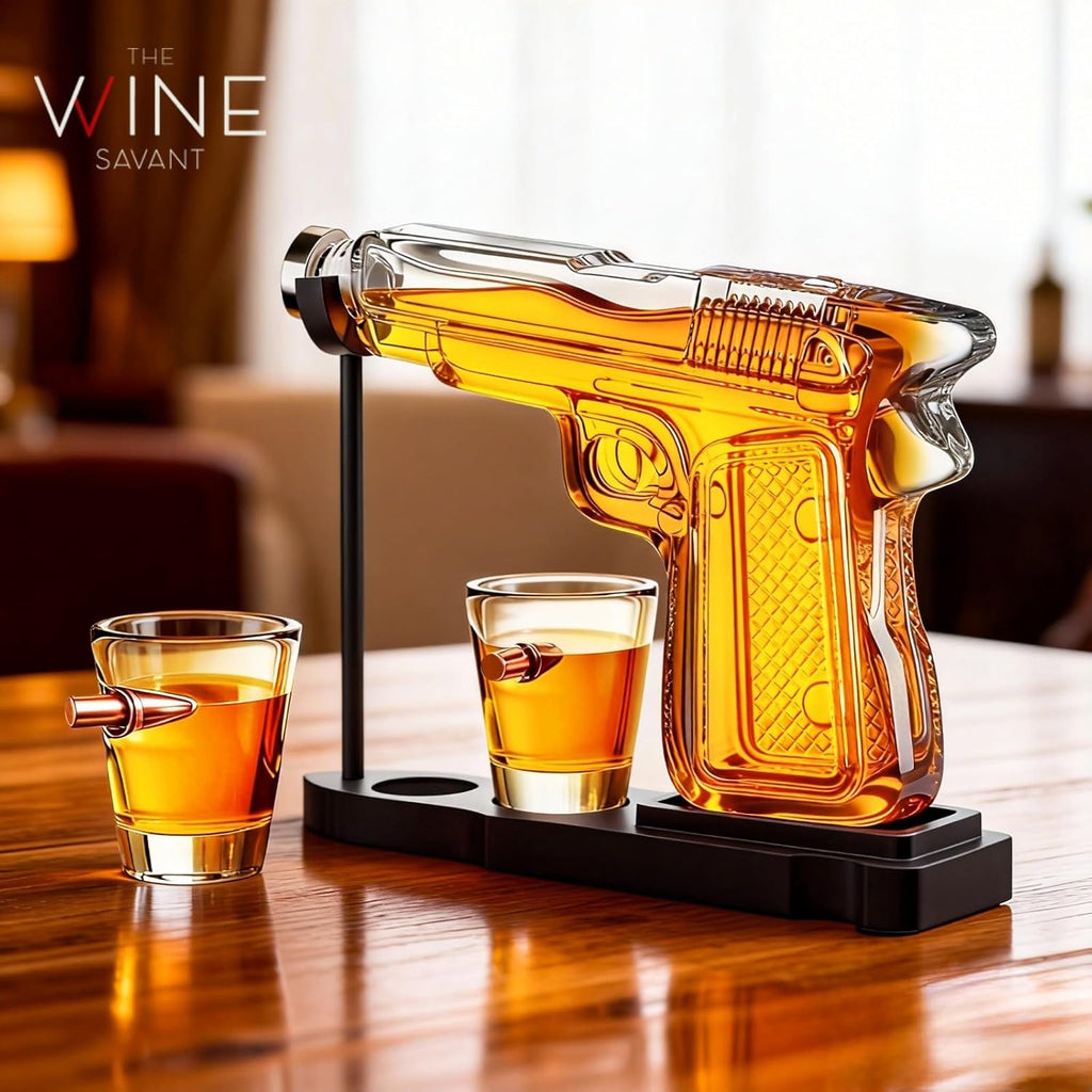 Whiskey Gun Decanter Set + 2 Bullet Glasses - Birthday Pistol Gifts for Men, Boyfriends Who Have Everything, Whiskey
