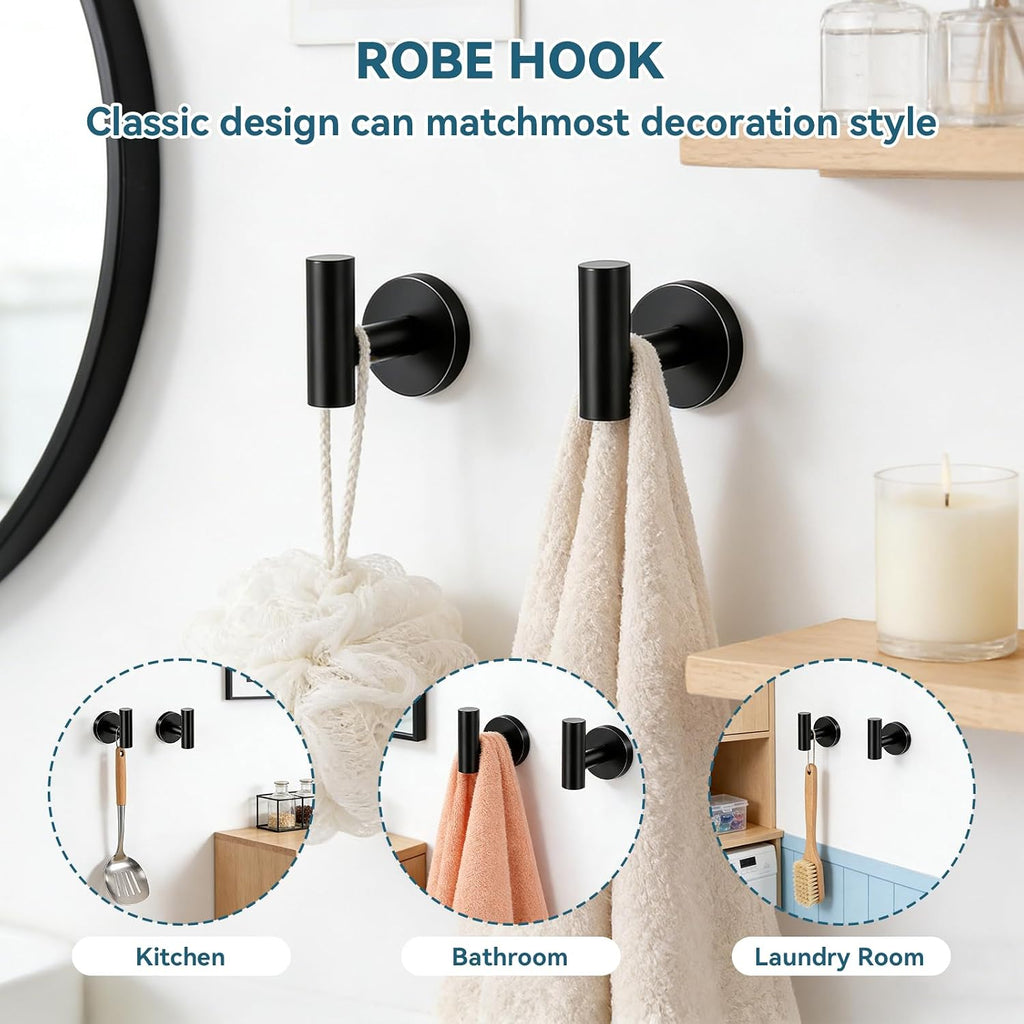 5-Piece Bathroom Hardware Set, Matte Black Bathroom Accessories Set with 24" Towel Bar, Toilet Paper Holder with