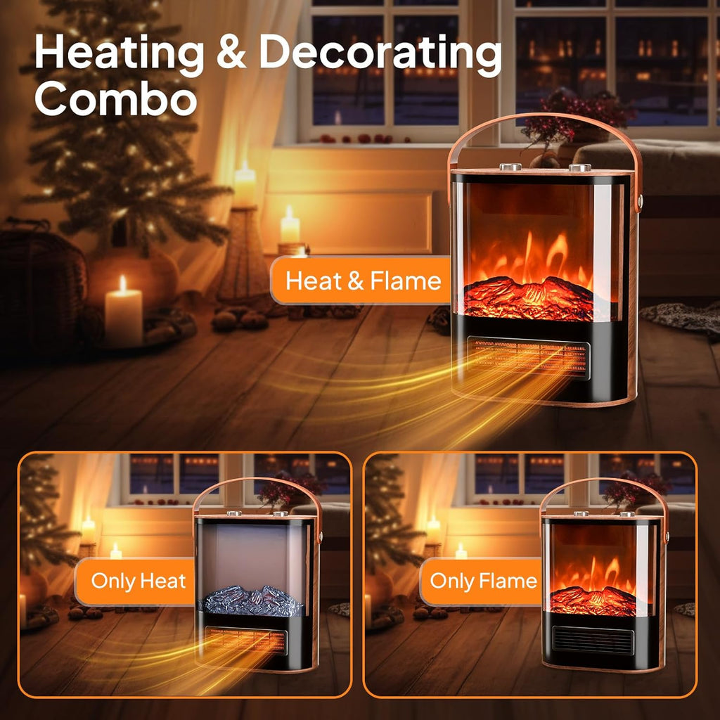 1500W Electric Fireplace Stove Heater, Portable Freestanding Mini Heater with Realistic Flame Effect and Overheat Protection