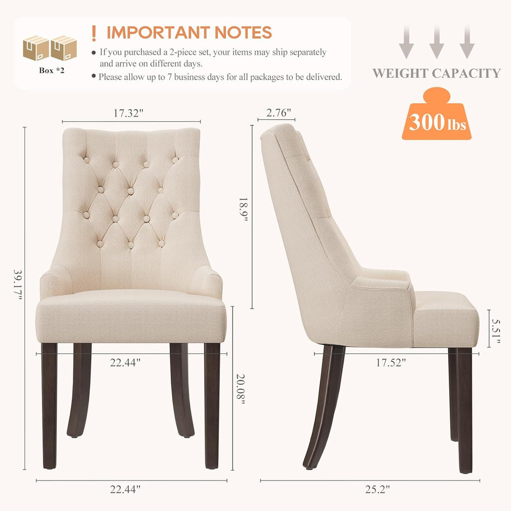 Wingback Upholstered Dining Chairs Set of 4, Fabric Side Dining Room Chairs with Tufted Button, Living Room Chairs