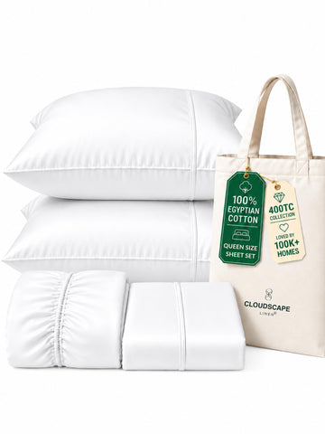 100% Egyptian Cotton Queen Sheet Set Set -White