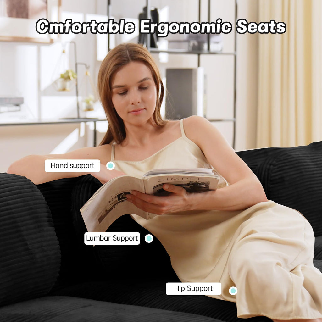 81.8 Inch Modular Sectional Sofa, Loveseat Boneless Couch, Black