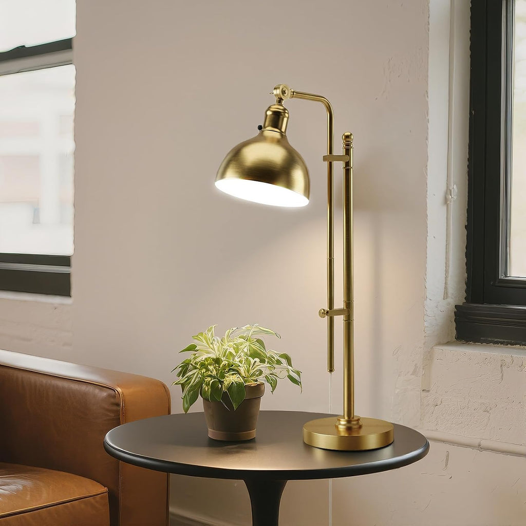 Industrial Adjustable Desk Lamp, Farmhouse Table lamp 29''-38'', Rustic Metal Task Desk Lamp in Brushed Gold Finish