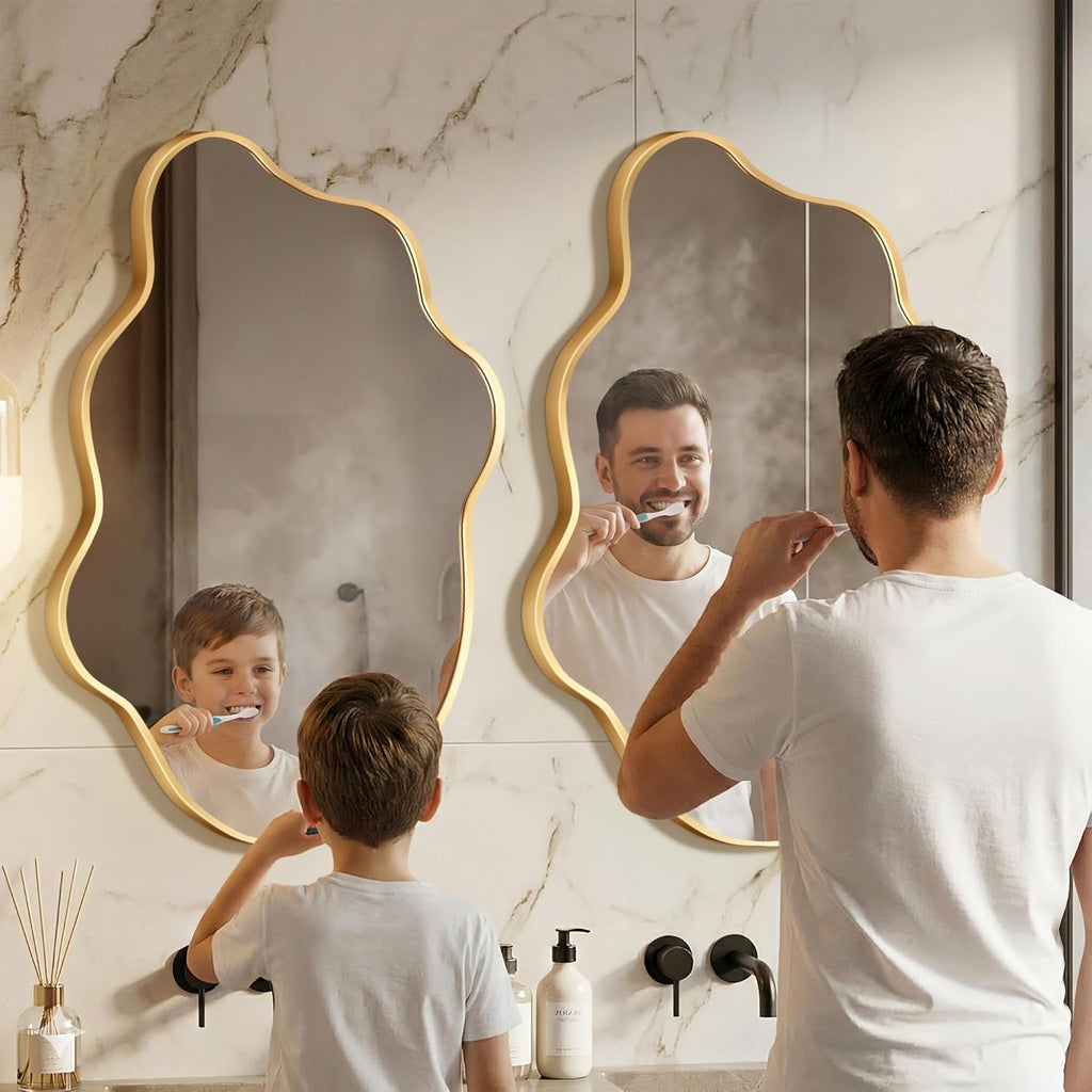 Gold Mirror Irregular Wall Mirror, Asymmetrical Mirror, Irregular Bathroom Mirror, Decorative Wall Mirror, Wavy