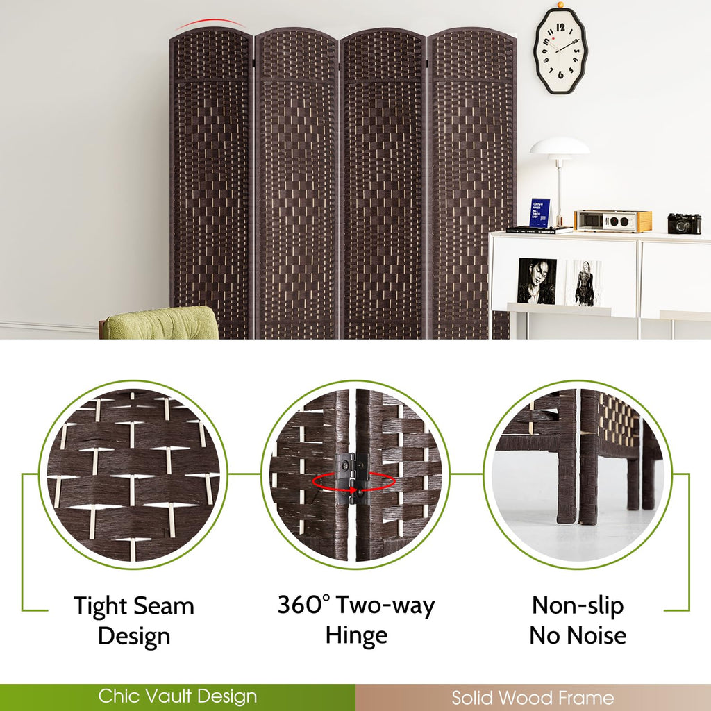 4-Panel Folding Room Divider | 6ft, Brown | Hand Woven Mesh
