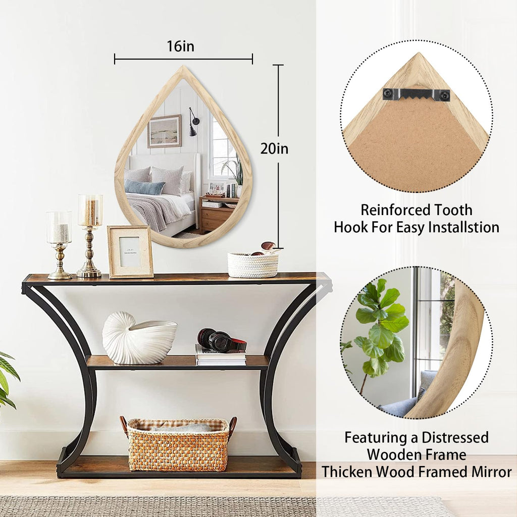Irregular Wall Mirror Wood Frame Rustic Teardrop Wall Mirrors Decorative Irregular Mirrors Living Room Bathroom 16x20
