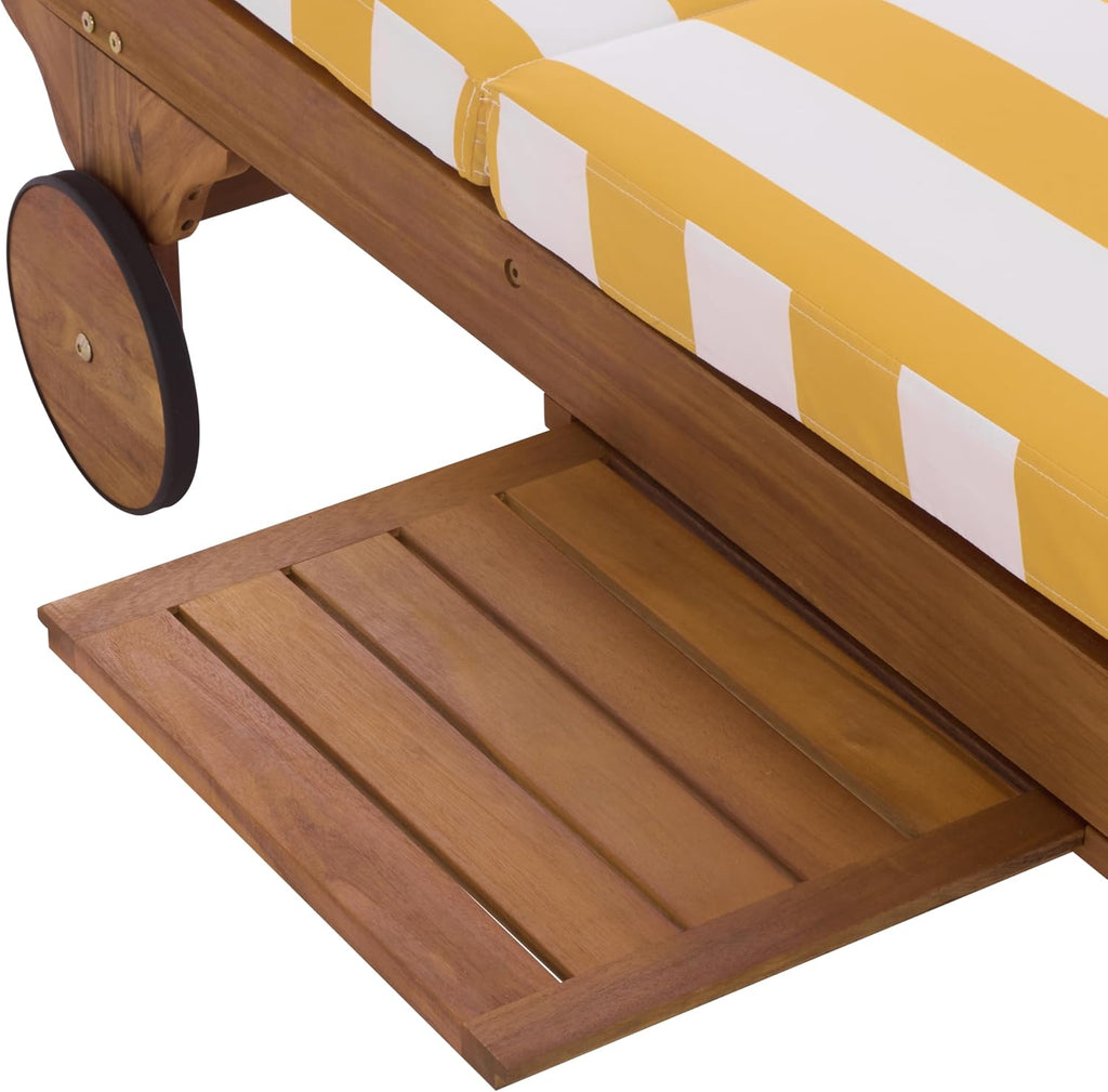Outdoor Patio Furniture Collection - Newport Natural Solid Wood Chaise Lounge Chair with Yellow Stripe Cushion