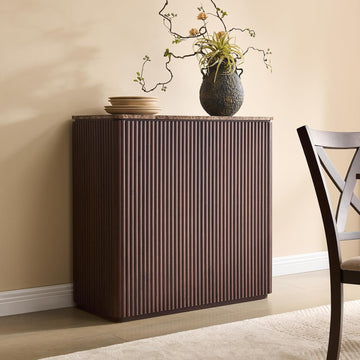 34" Fluted Sideboard Cabinet with Storage, Modern Buffet Cabinet, Dark Oak | 2 Doors Coffee Bar Cabinet with Shelves