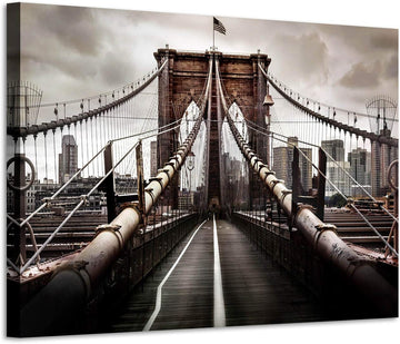 Brooklyn Bridge Picture Classic Artwork: New York Cityscape Canvas Wall Art Prints (Multi-Sized)