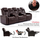 Home Theater Seating, Recliner Sofa PU Leather with Central Console and 3 Pillows