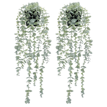 2 Pcs Artificial Eucalyptus Plants Shelf Hanging Fake Plant in Pot for Wall Bedroom Home Patio Indoor Outdoor Decor