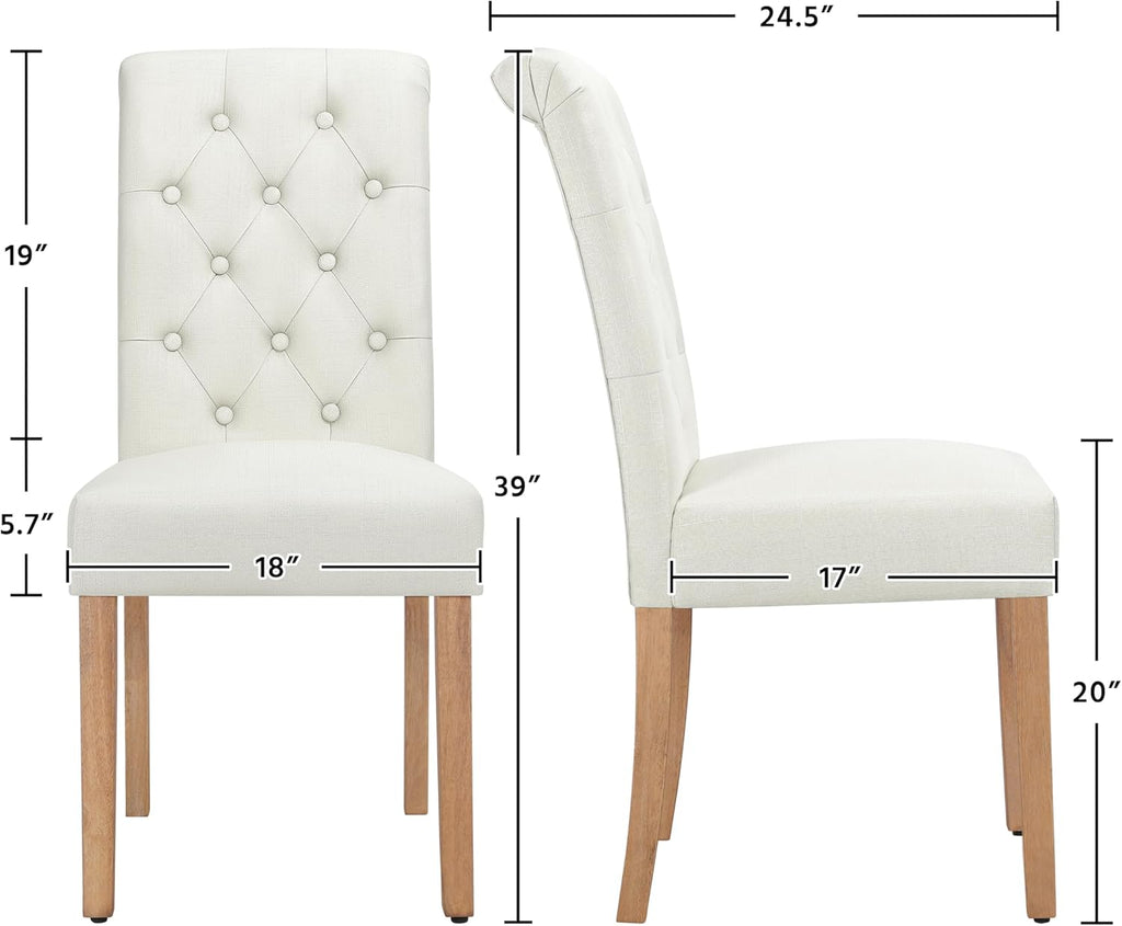 Dining Chairs Set of 2 Fabric Upholstered Dining Room Chairs with Button Tufted High Back and Solid Wood Legs