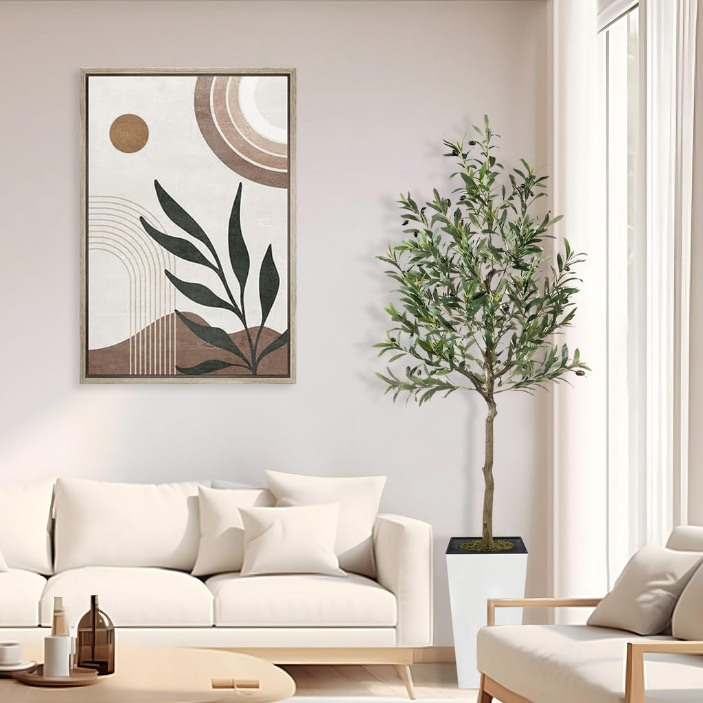 Artificial Olive Tree, 6ft Tall Fake Olive Trees with White Square Planter and Fake Moss for Indoor, Faux Olive Silk