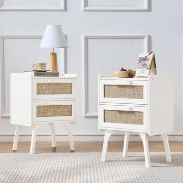 Rattan Nightstands Set of 2, 2 Drawers
