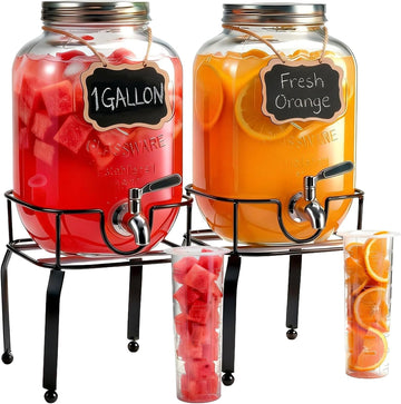 Pack1 Gallon For Parties,Beverage Dispenser with Stand,304 Stainless Steel Spigot Leakproof,Lemonade Dispenser - Set of 2