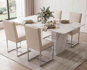 Modern Set of 4, Upholstered Dining Room Chairs Armless Guest Side Chair with Chrome Base /Kitchen, Beige, 4PCS