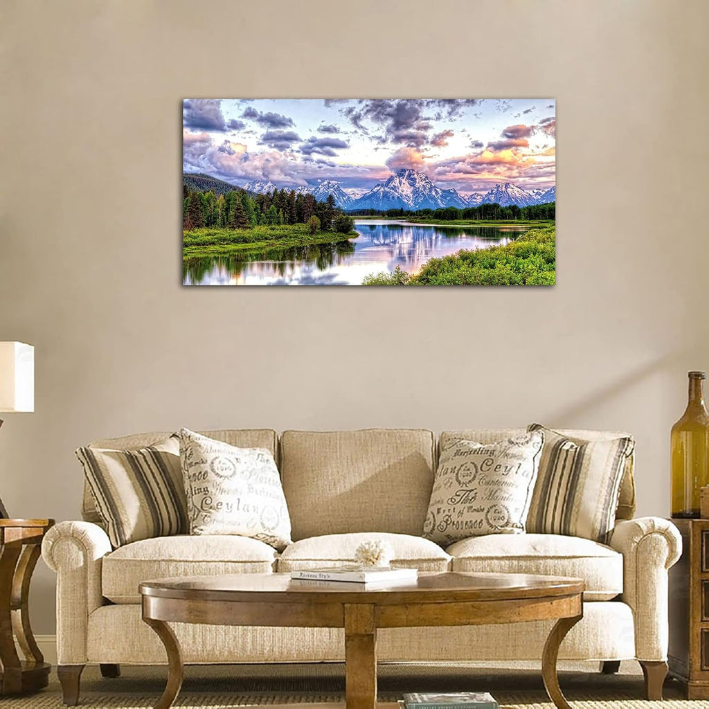 Landscape Canvas Wall Art Nature Picture Oxbow Bend Grand Teton National Park Modern Canvas Artwork River and Forest