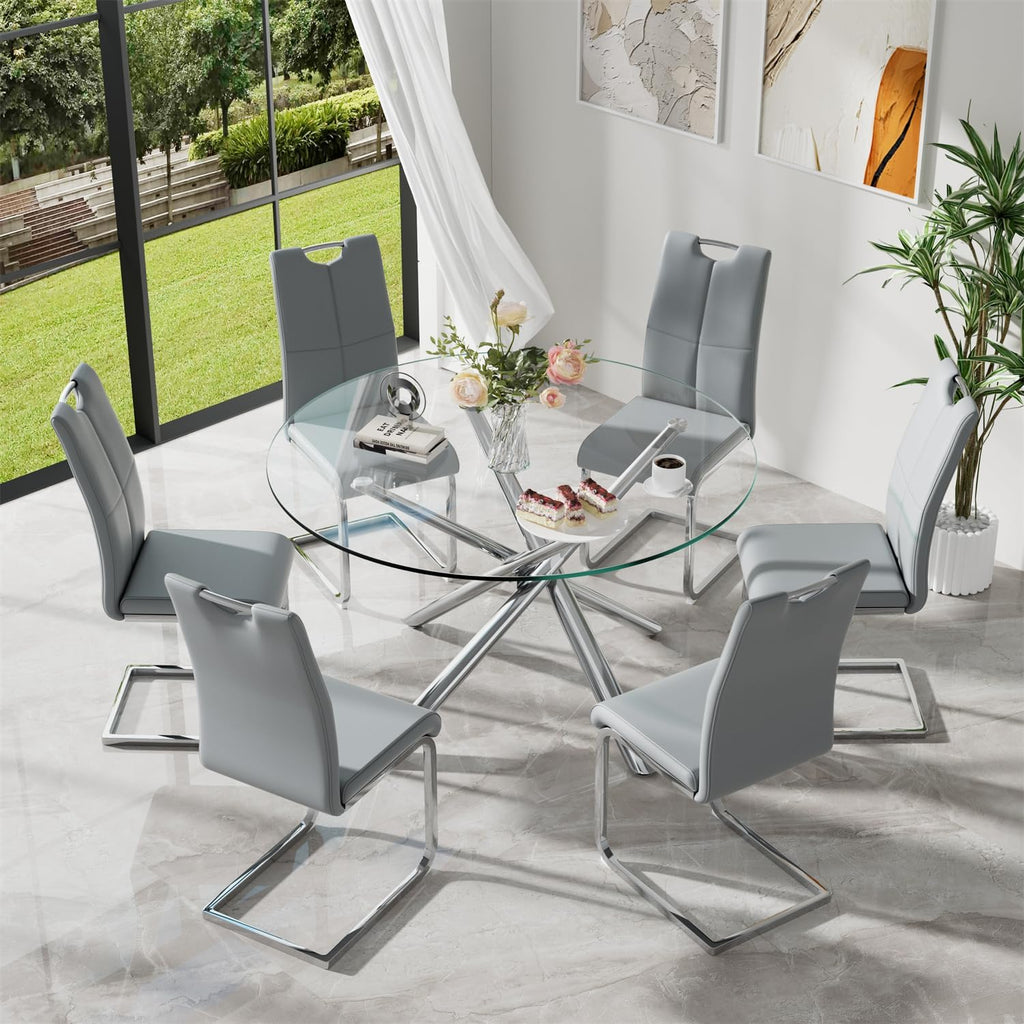 Modern Dining Chairs Set of 4, High Back Kitchen and Kitchen Room Chairs with Silver Metal Chrome Legs and
