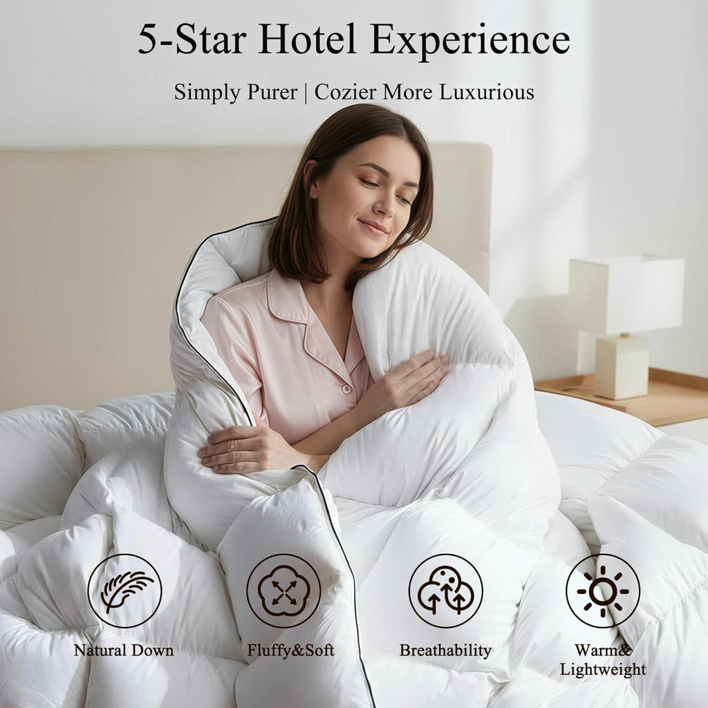 Lightweight Feather Down Fiber Comforter Twin, Extra Fluffy White Duvet Insert,Ultra-Soft