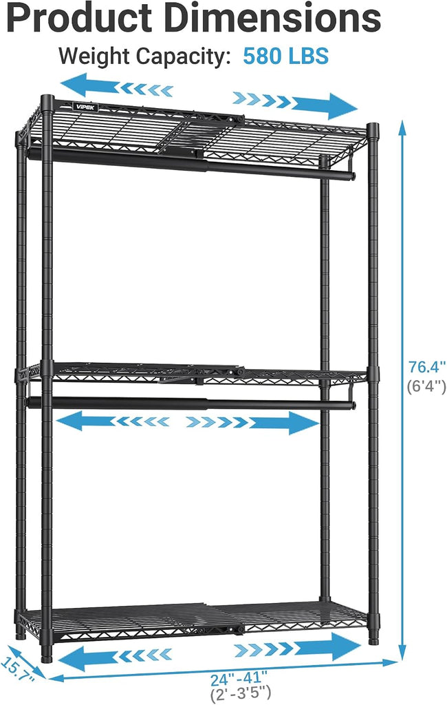 X1 Expandable Clothes Rack Heavy Duty Adjustable Closet System Black | Adjustable Shelves and Hanger Rods from 2' to