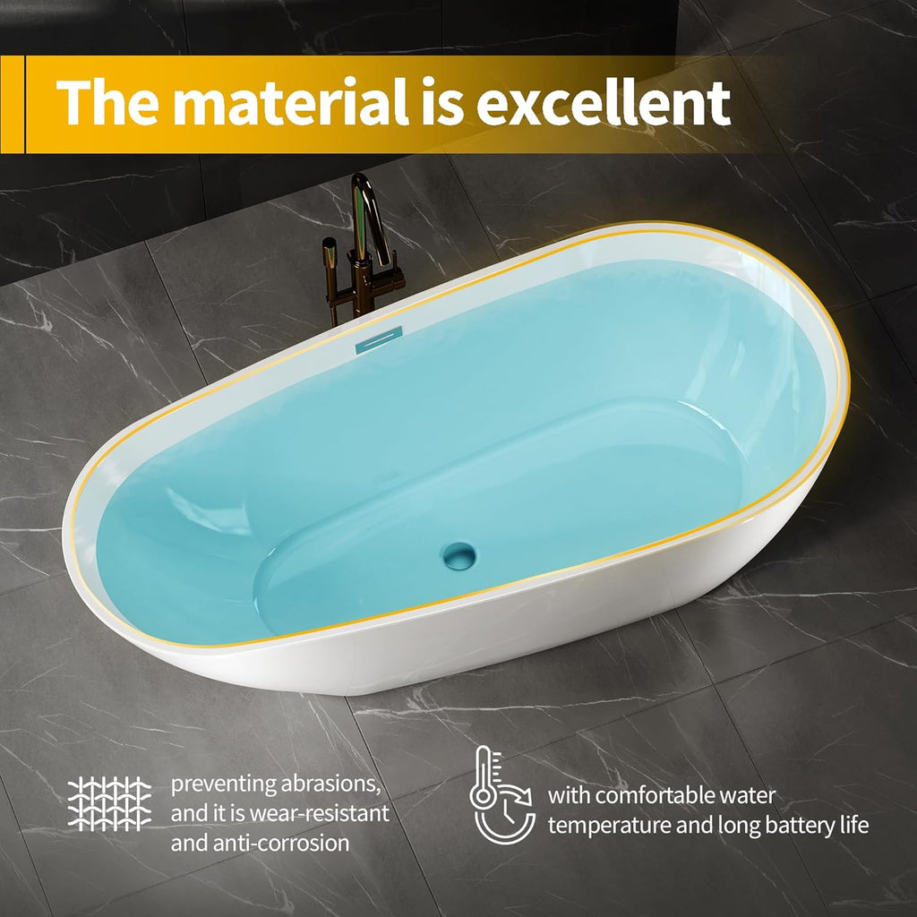 67" Premium Lucite Freestanding Bathtub, Deep Soaking Upright Tub with Matte Drain & Black Water Bypass