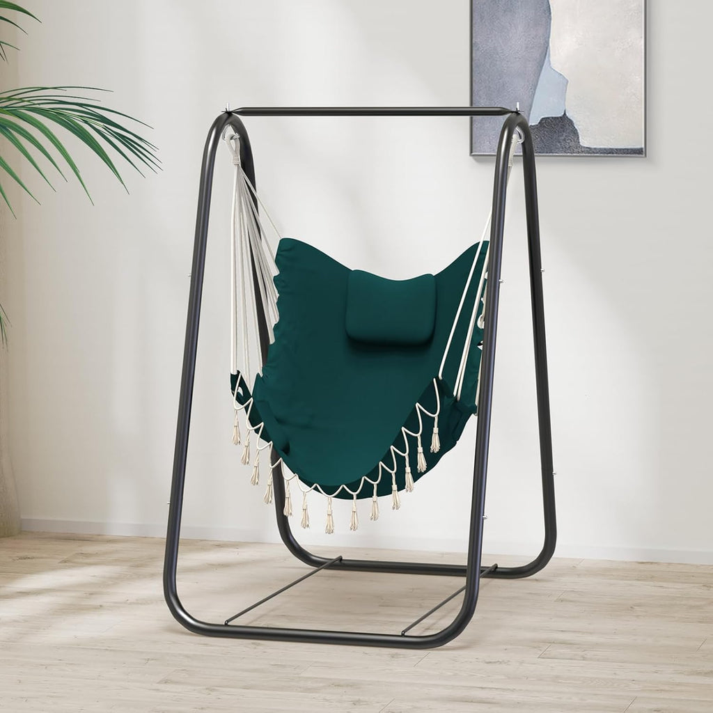 Hammock Chair with Stand, Heavy Duty A-Frame | Beam Design, Square Support Base, Rustproof Swing Stand with Chiar for