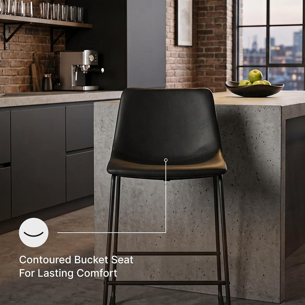 Centiar 24" Counter Height Modern Bucket Barstool, 2 Count, Black