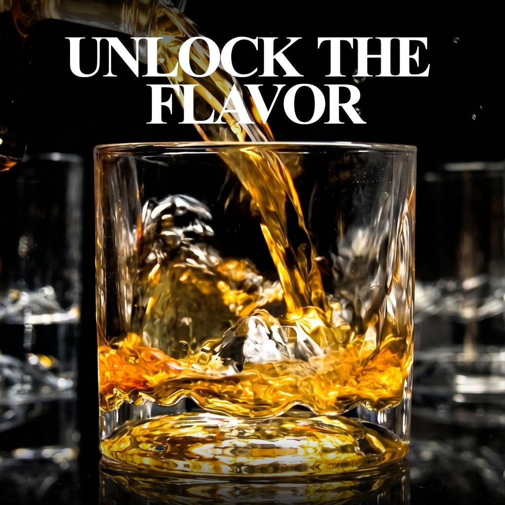 Fathers Day Whiskey Glasses for Dad, American Peaks Set of 4, Thick Heavy Crystal 3D Mountain Bourbon & Cocktail