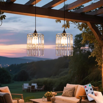 Battery Operated Chandelier, 2Pack Hanging Gazebo Lights, Acrylic Crystal Beaded Pendant Lights Outdoor Waterproof