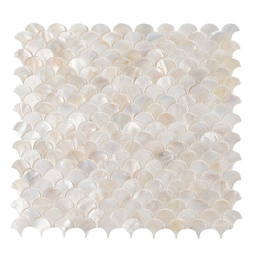 White Mother of Pearl Fish Scale Mosaic Tiles, 10 Pcs 11.8x11.8