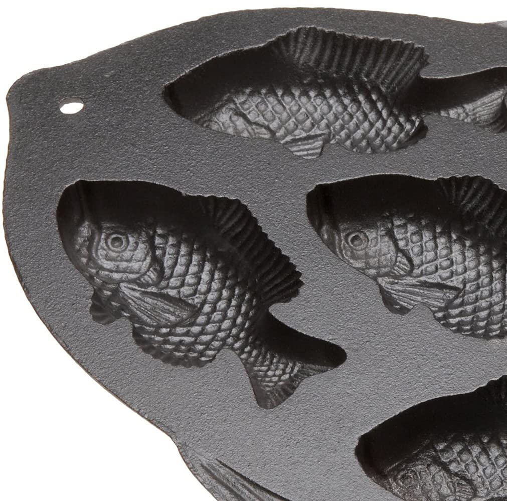Fish Impression Cornbread Pan, Cast Iron, Black, 16.25 Inch