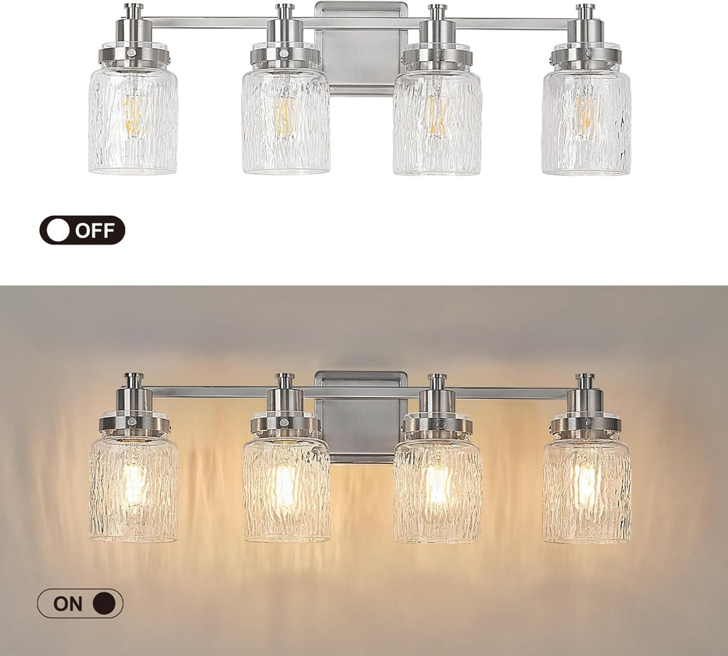 4 Lights Bathroom Light Fixtures Farmhouse Brushed Nickel Vanity Lights Lighting Fixtures Over Mirror with Hammered