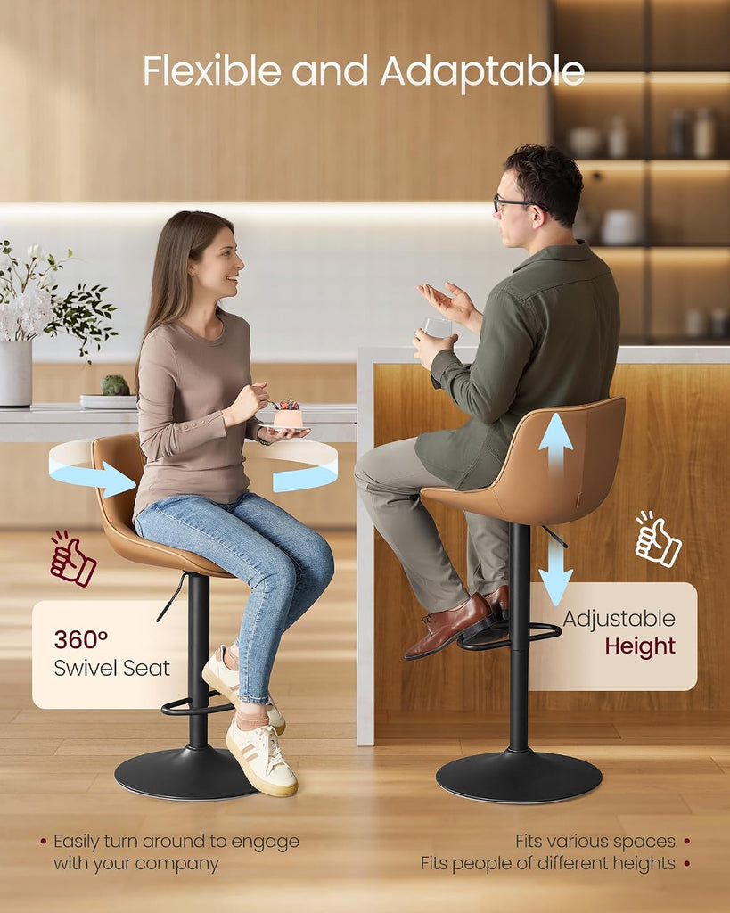 Bar Stools Set of 4, Adjustable Height Swivel Barstools with Ergonomic Backrest, Synthetic Leather, Larger Metal
