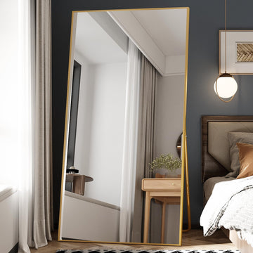 76" x 37" Full Length Mirror with Stand, Gold Large Floor Mirror