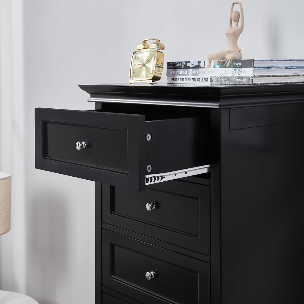 Tall Black Dresser with 7 Drawers, 52" Tall Skinny Dresser | Modern Black Tall Chest of Drawers Dresser,Wooden