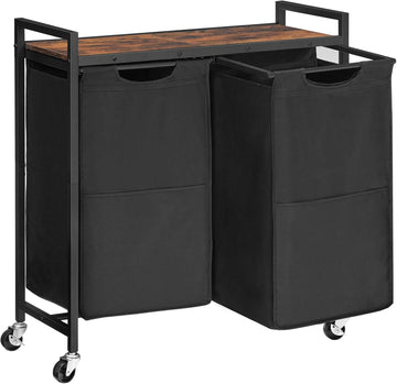 Laundry Hamper, Laundry Sorter 2 Section, 2 × 13 Gal (49.5L), Laundry Basket with Wheels, Rolling Cart, Pull-Out and