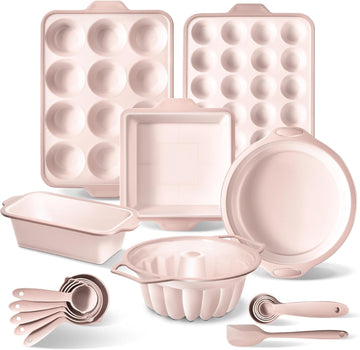 17 Pc. Silicone Pan Set - Non-Stick & Easy Clean Silicone Muffin Pans for with Sturdy Metal Frame for Stability