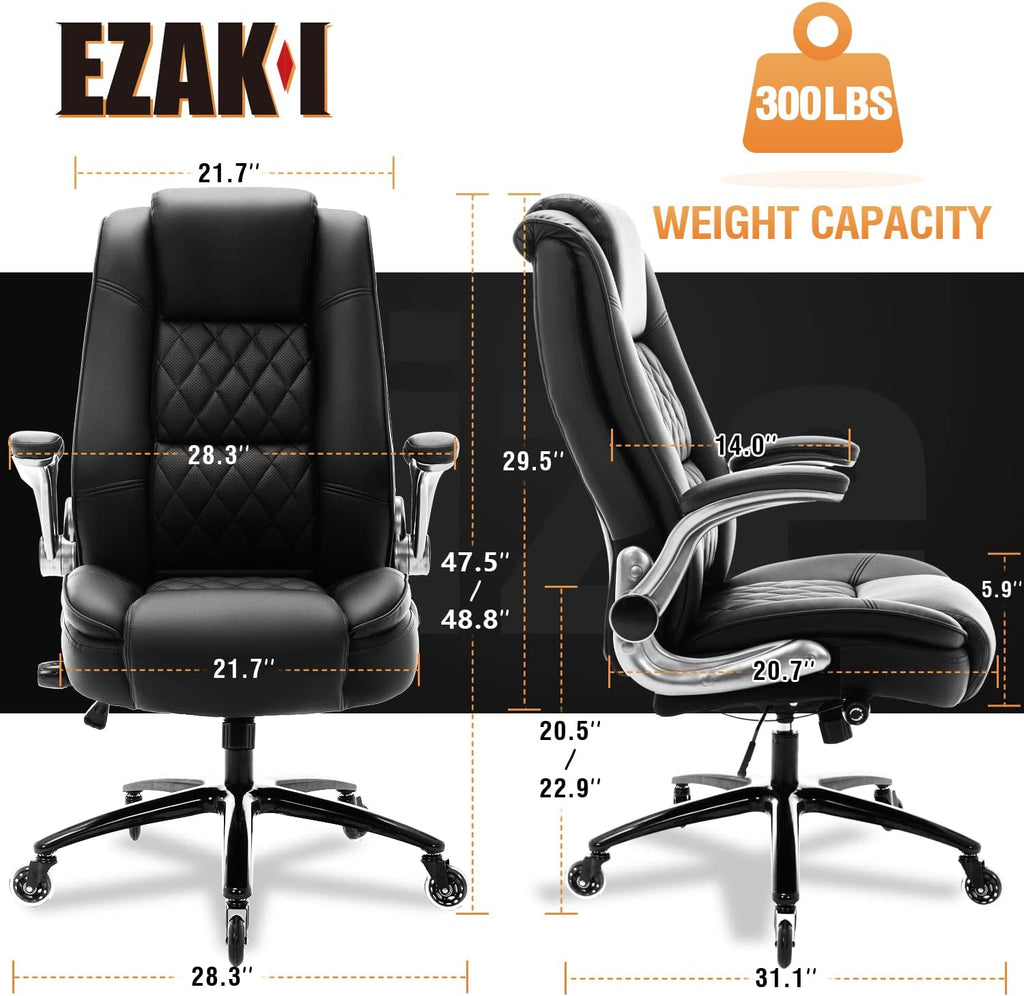 High Back - Flip Arms Adjustable Built-in Lumbar Support, Executive Computer Desk Chair Work Chairs, Thick Padded