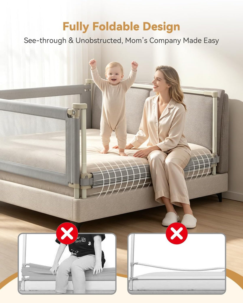 3-Piece Full Size Bed Rail for Toddlers, Baby Bed Rail Guard with Height Adjustable, Headboard Rod, Bed Safety Rails