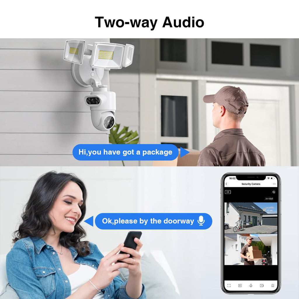 360° Dual-Lens Security Floodlight Camera, Auto Tracking, 4MP