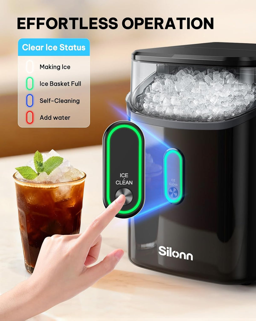 Nugget Ice Maker Countertop, Pebble Ice Makers with Crushed Soft Chewable Ice, 33lbs Per Day with Scoop, Pellet