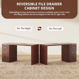 58" Modern Executive Desk with Storage, Home Office Desk with Drawer & Cabinet, Wooden Fluted Desk for Study