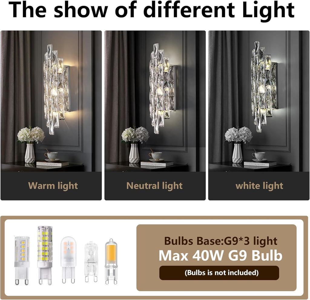 Modern Crystal Chrome Wall Sconces, Wall Light Fixtures, Indoor Wall Lamp, Vanity Wall Mount Lamps for Living Room