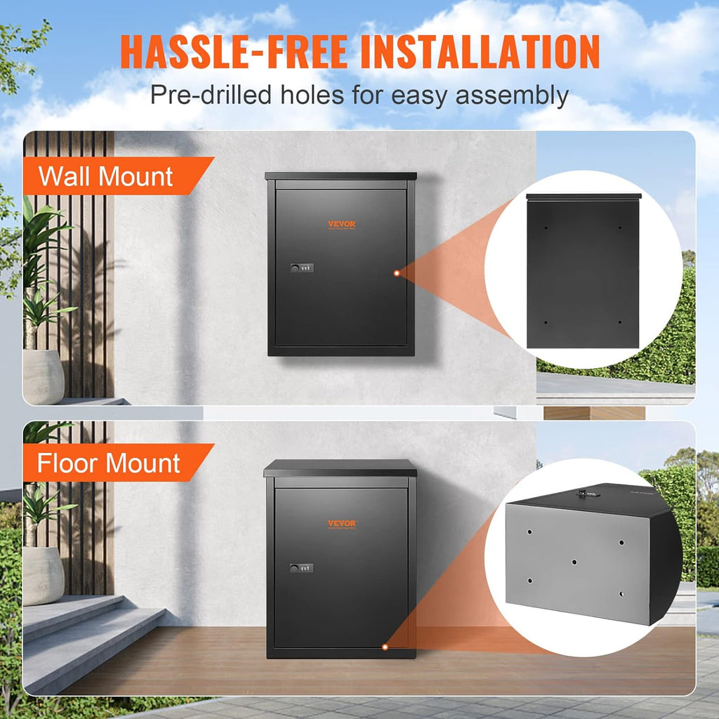 Parcel Drop Boxes 15.4" x 10.6" x 20.5", Galvanized Steel Wall Mount Mailbox with Coded Lock, Anti-Theft Baffle