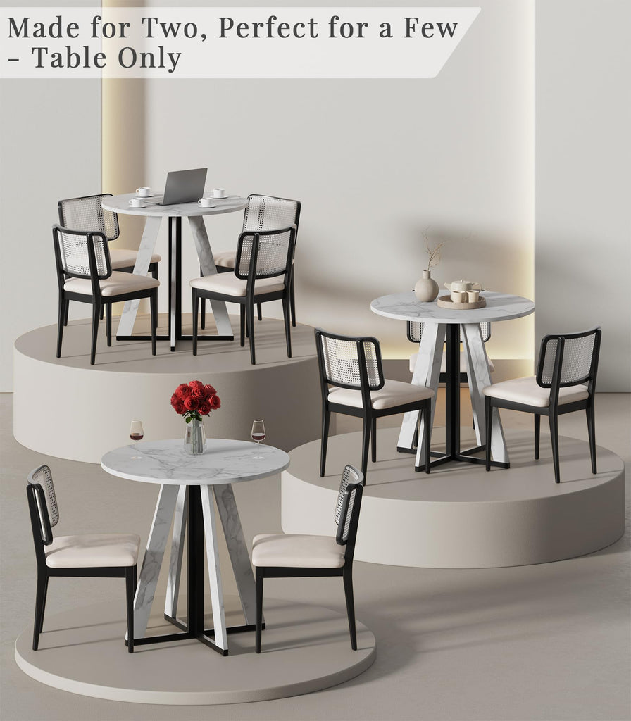31.5 inch Round Dining Table for 2 4, Farmhouse Kitchen Table, Round Dining Room Table with Metal Legs for Small