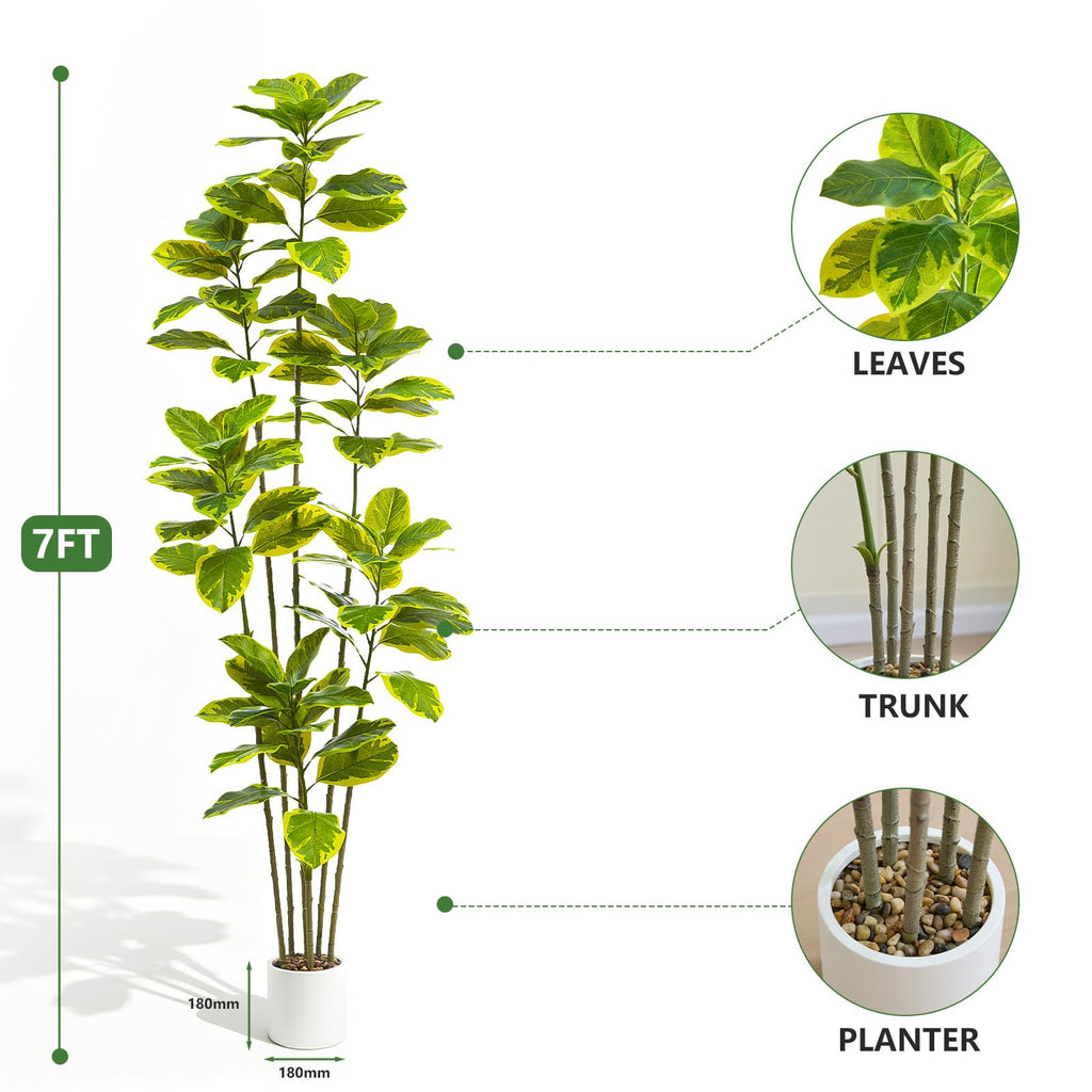 Artificial Ficus Tree 7FT, Tall Fake Plants Indoor in White Pot